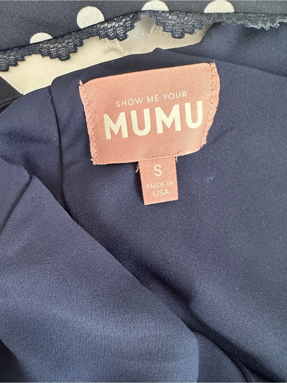 Show Me Your MuMu Emma Midi Dress Navy Polka Dot Size Small - Picture 10 of 14